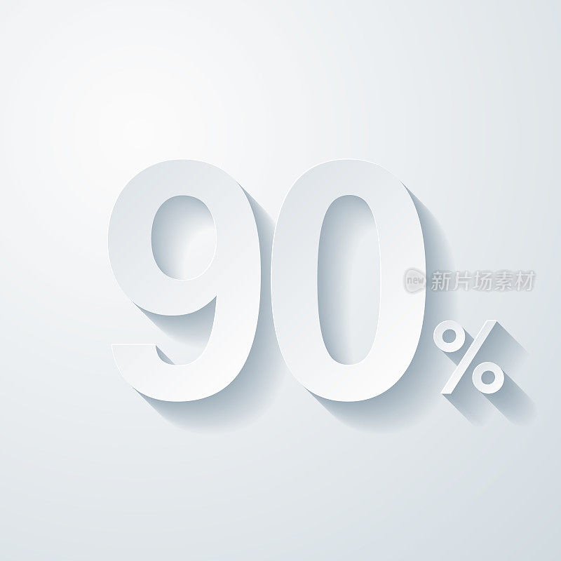 90% - 90%。空白背景上剪纸效果的图标